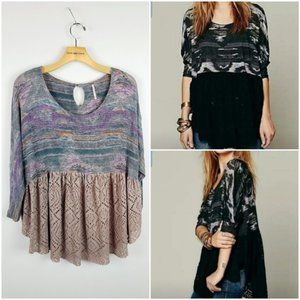 Free People Aztec Eyelet Peplum Babydoll Top